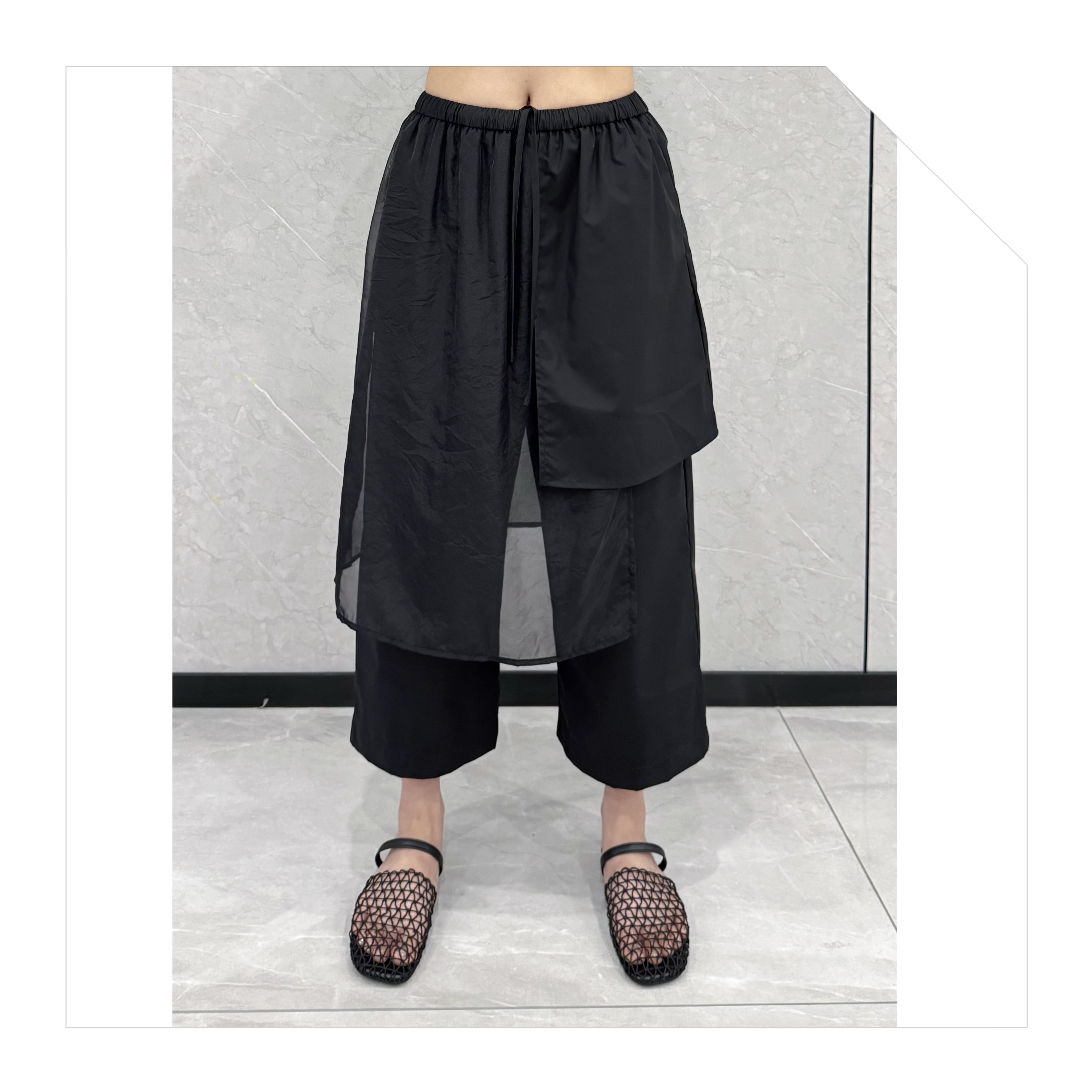 2025夏季新款梨形身材穿搭八分假两件雪纺拼接裤裙休闲舒适宽松