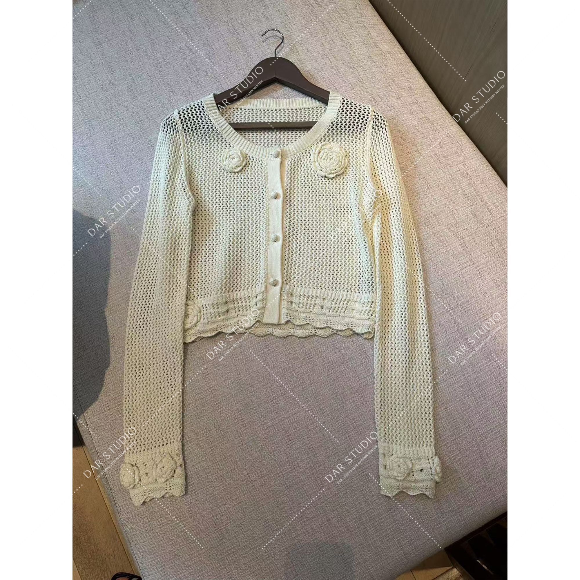 大蓉服饰 深圳货【钩花玫瑰】2025春季新款花朵刺绣镂空针织衫88365