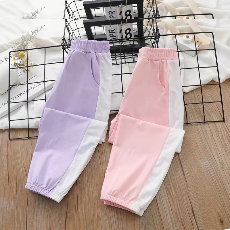 儿童2025夏季新款时尚拼色冰丝九分休闲裤B2820