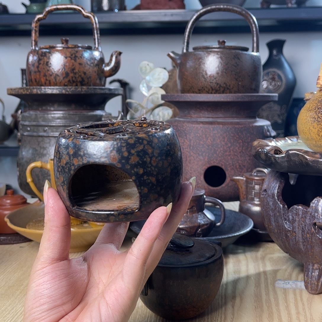 碟紫砂粗陶实用温茶炉