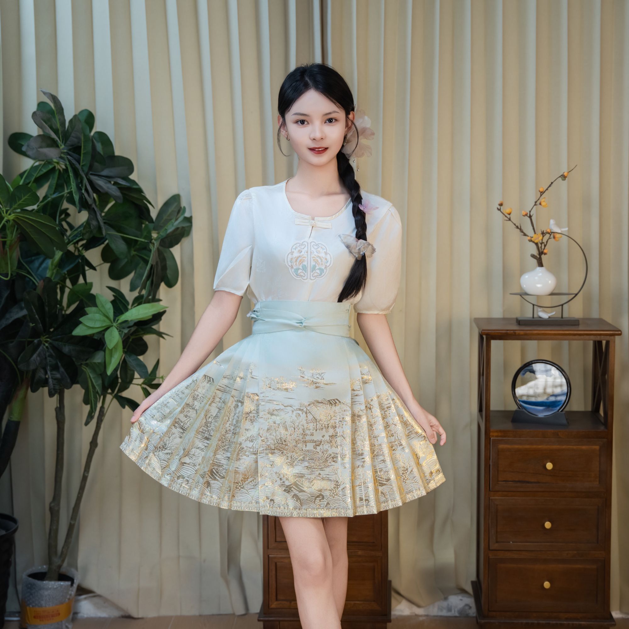 夏季短马面裙中国风汉服汉元素日常交领少女古风古风