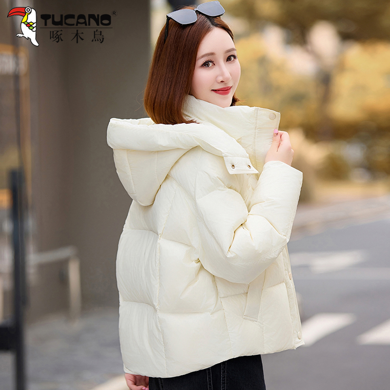 【官方品牌】啄木鸟80绒白鸭绒羽绒服女2025新款秋冬时尚可拆帽外套