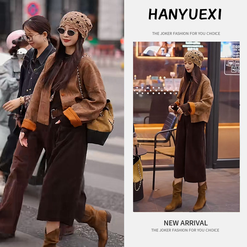 【现货】秋季搭配女装2025新款韩版休闲小香风外套高腰阔腿裤两件套