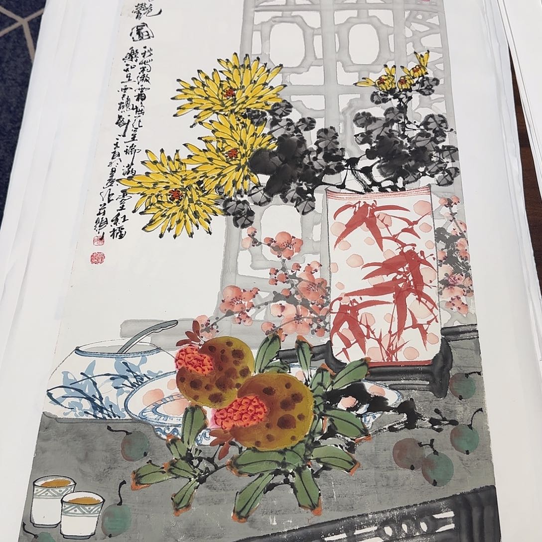 国画100*50纯手绘白羽