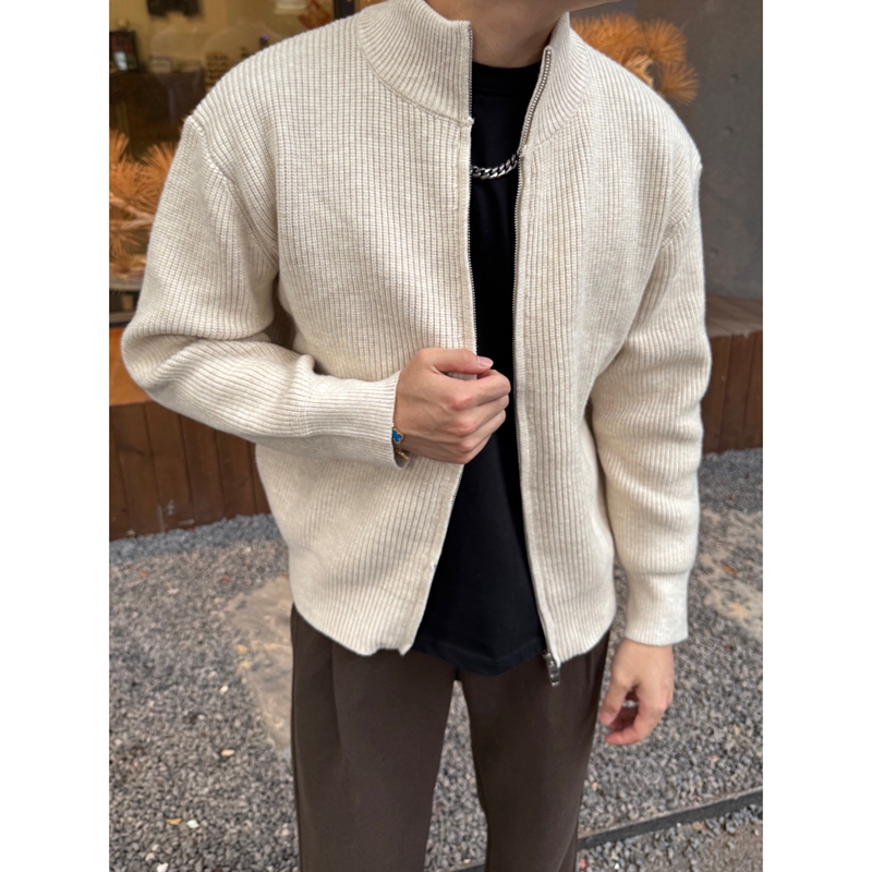 男士秋冬季针织衫立领针织外套新款2025慵懒拉链毛衣开衫夹克