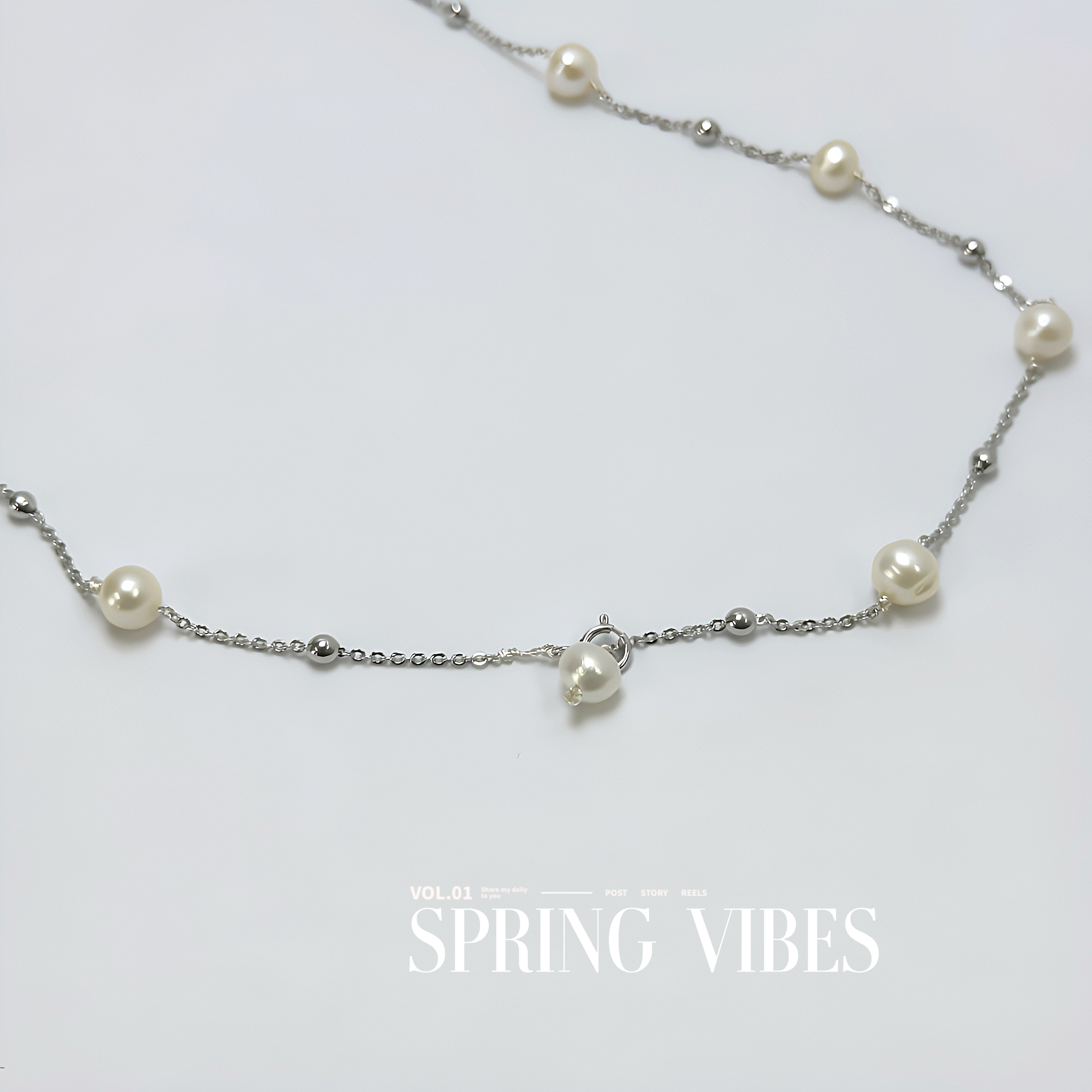 天然淡水珍珠项链- DSN设计师款银色满天星项链（5041）