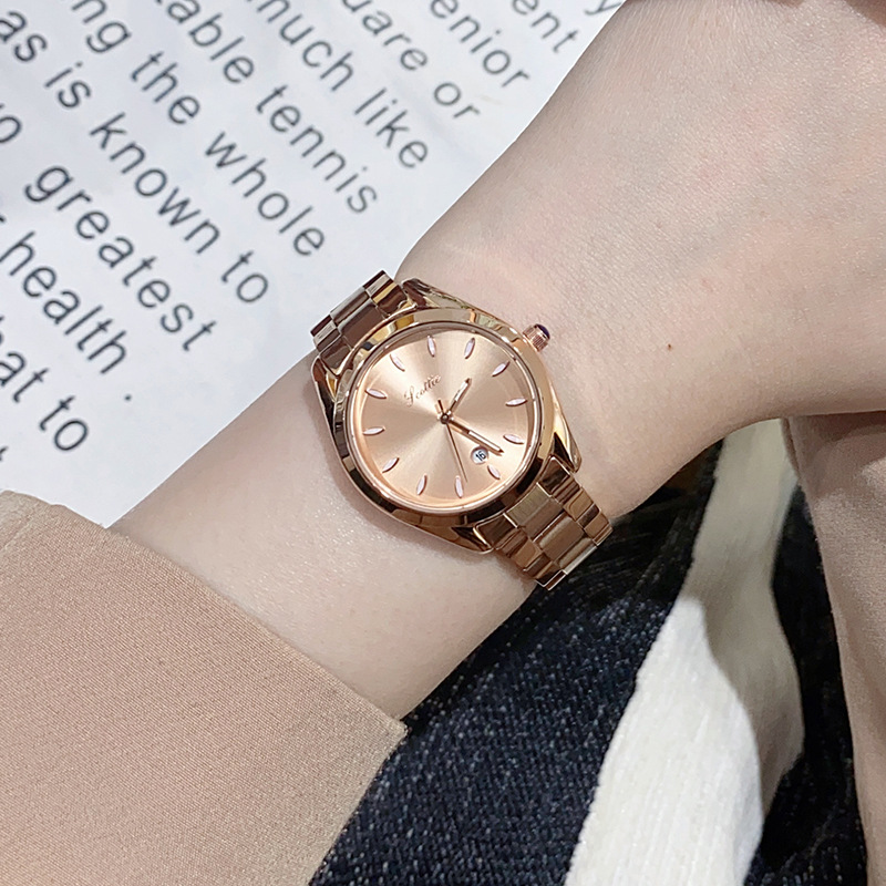 潮流女士手表简约防水夜光石英表钢带日历腕表女时尚休闲