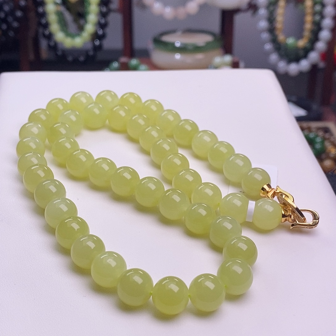 和田玉毕业级新疆黄口老矿料高冰鸡油黄项链10未镶用****6