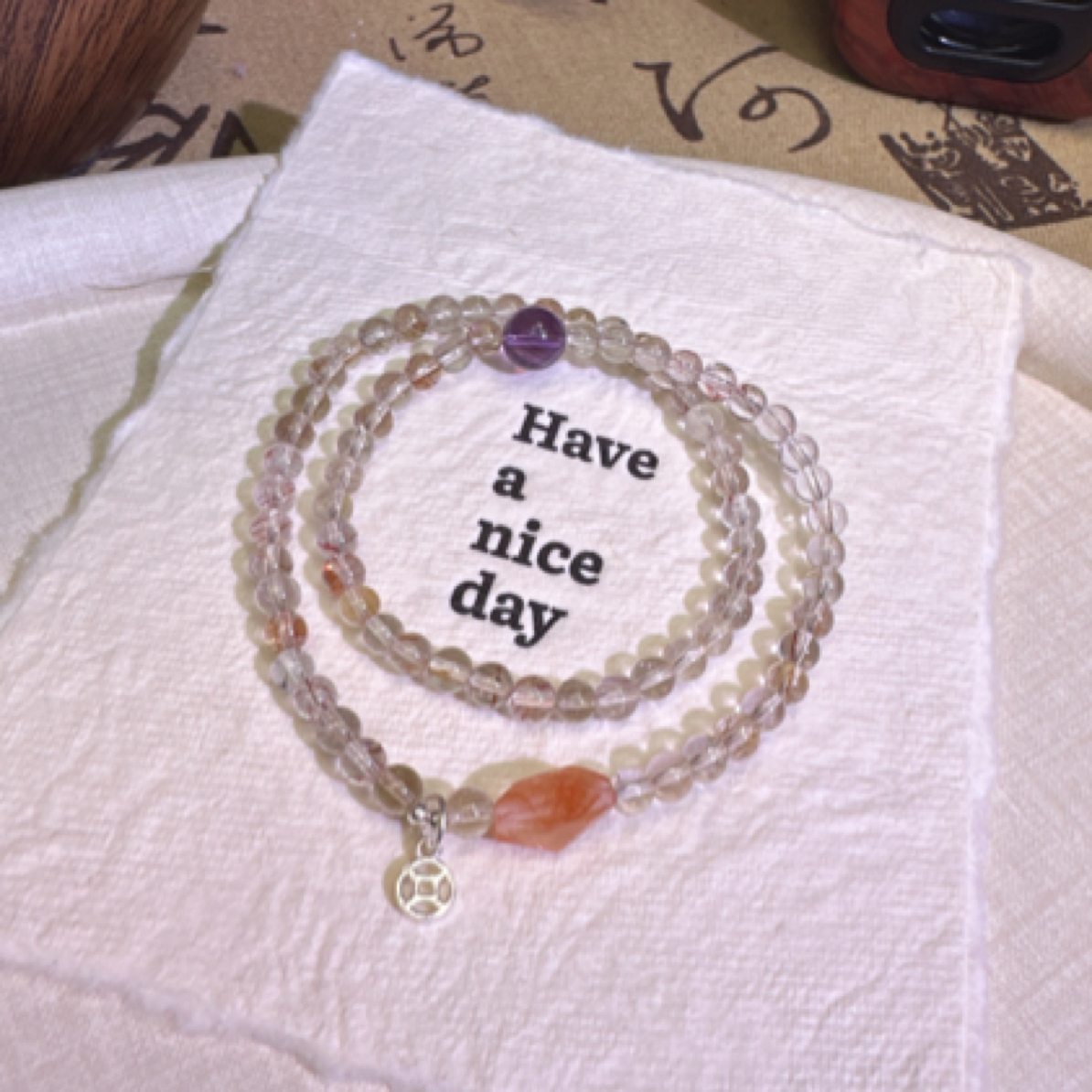 双圈冰透彩发晶手串S925银5213