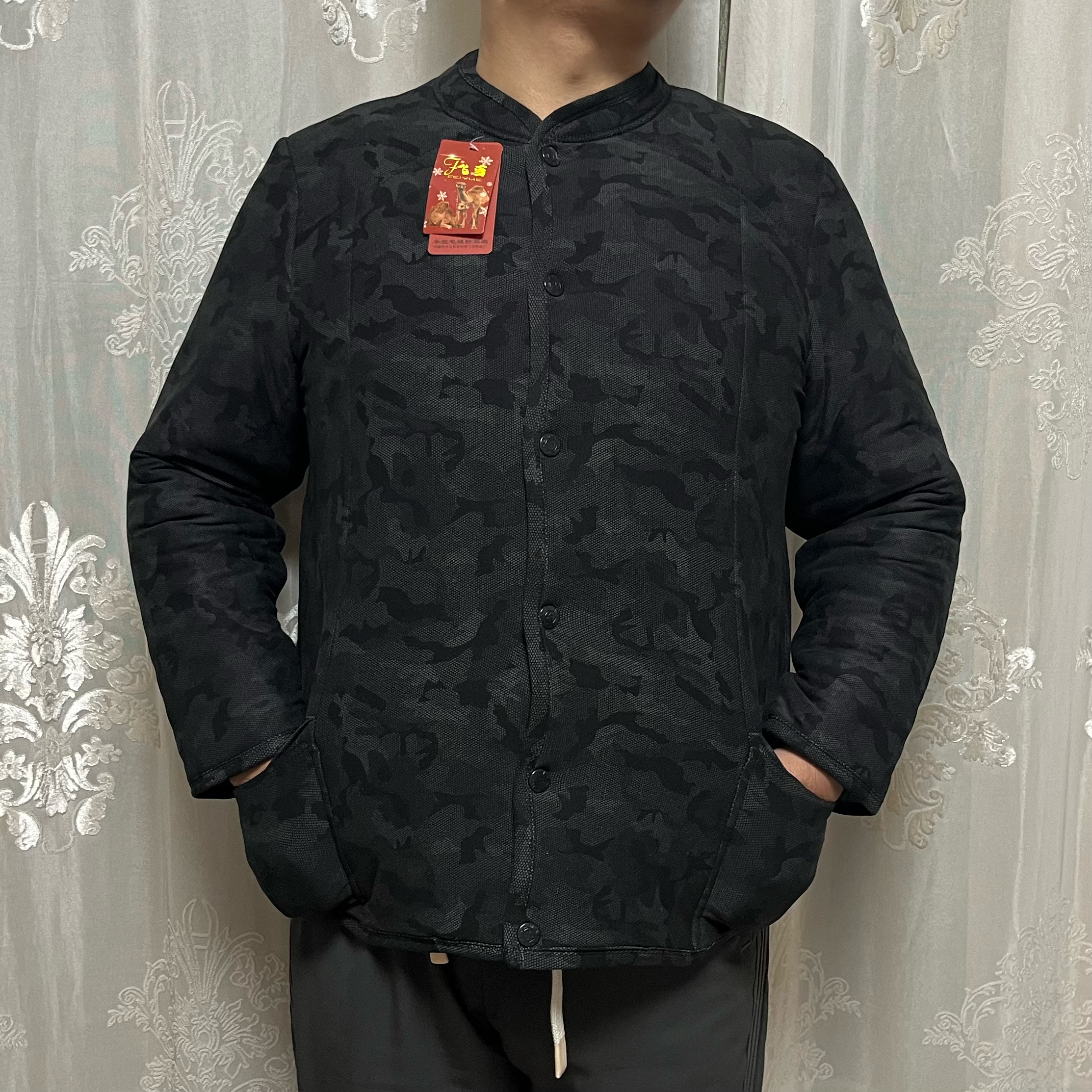 内蒙古男青年保暖驼绒棉袄冬季加肥可穿230斤男生迷彩款