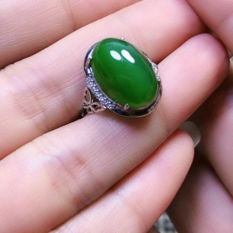 和田玉戒指银S925镶嵌