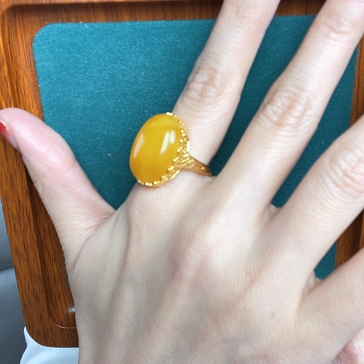 蜜蜡戒指银S925镶嵌戒指