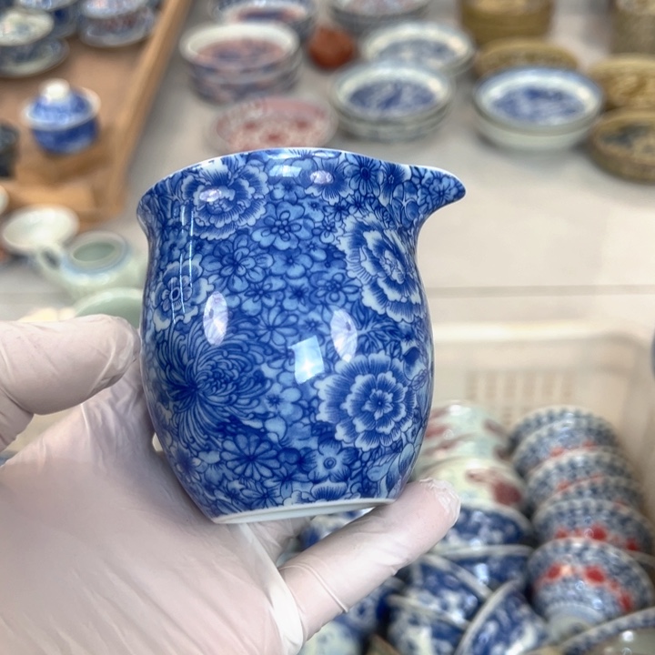 摆件陶白青花万花公道杯全品