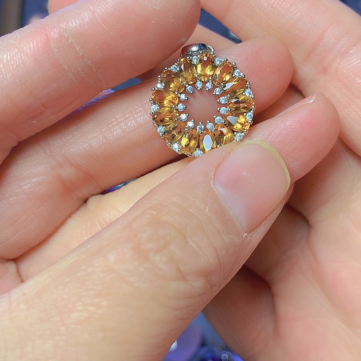 黄晶吊坠(不含链)银S925镶嵌