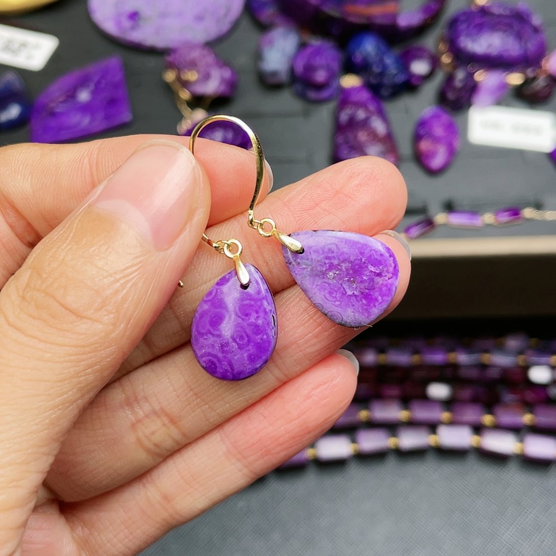 苏纪石（舒俱来）耳钩银S925镶嵌