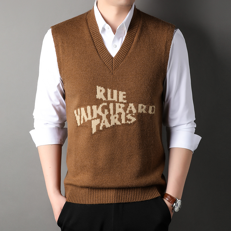 秋冬v领毛衣男生加厚针织打底衫大学生鸡心领马甲背心字母衣服
