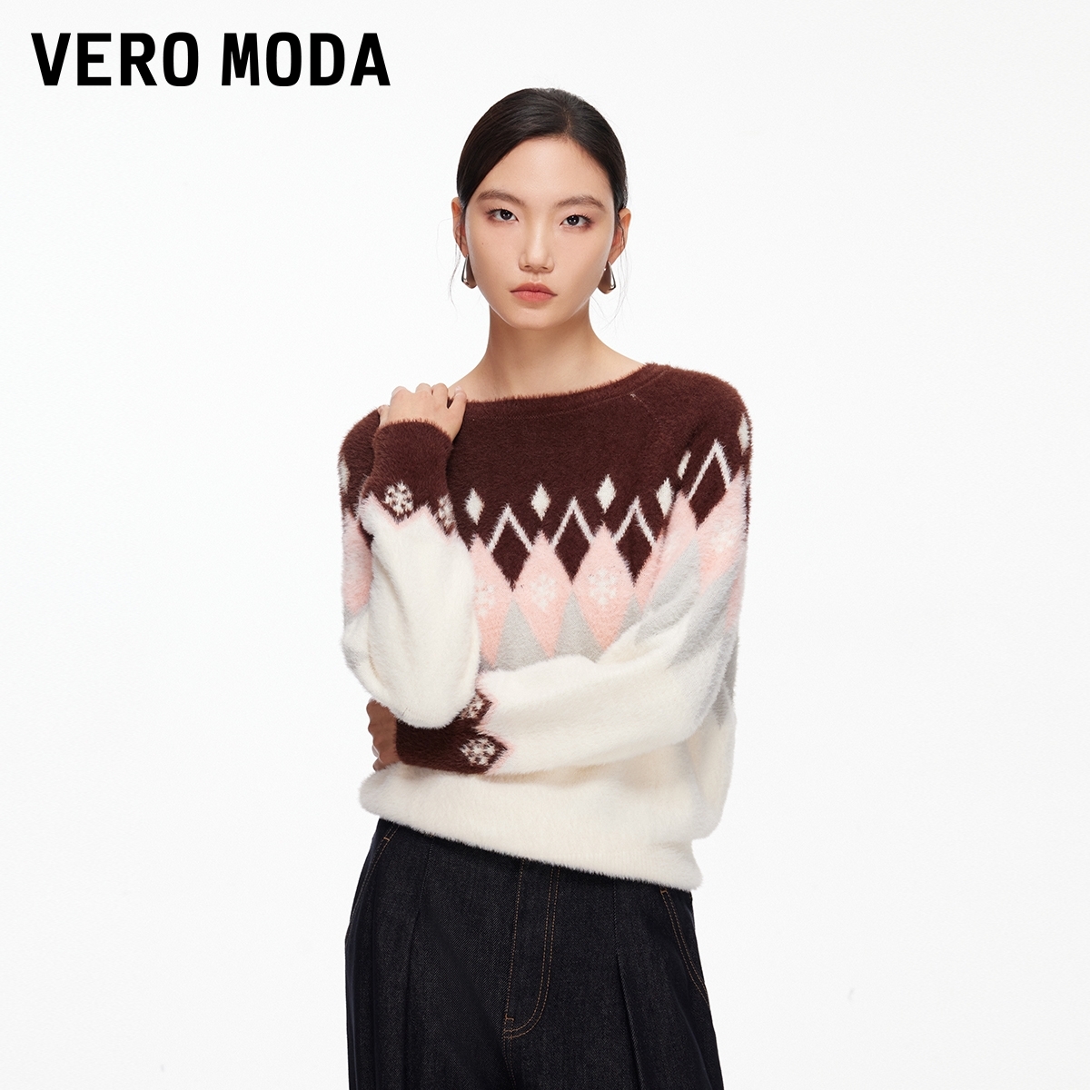 Vero Moda针织衫2026春季新款拼色经典圆领上衣时髦326113020
