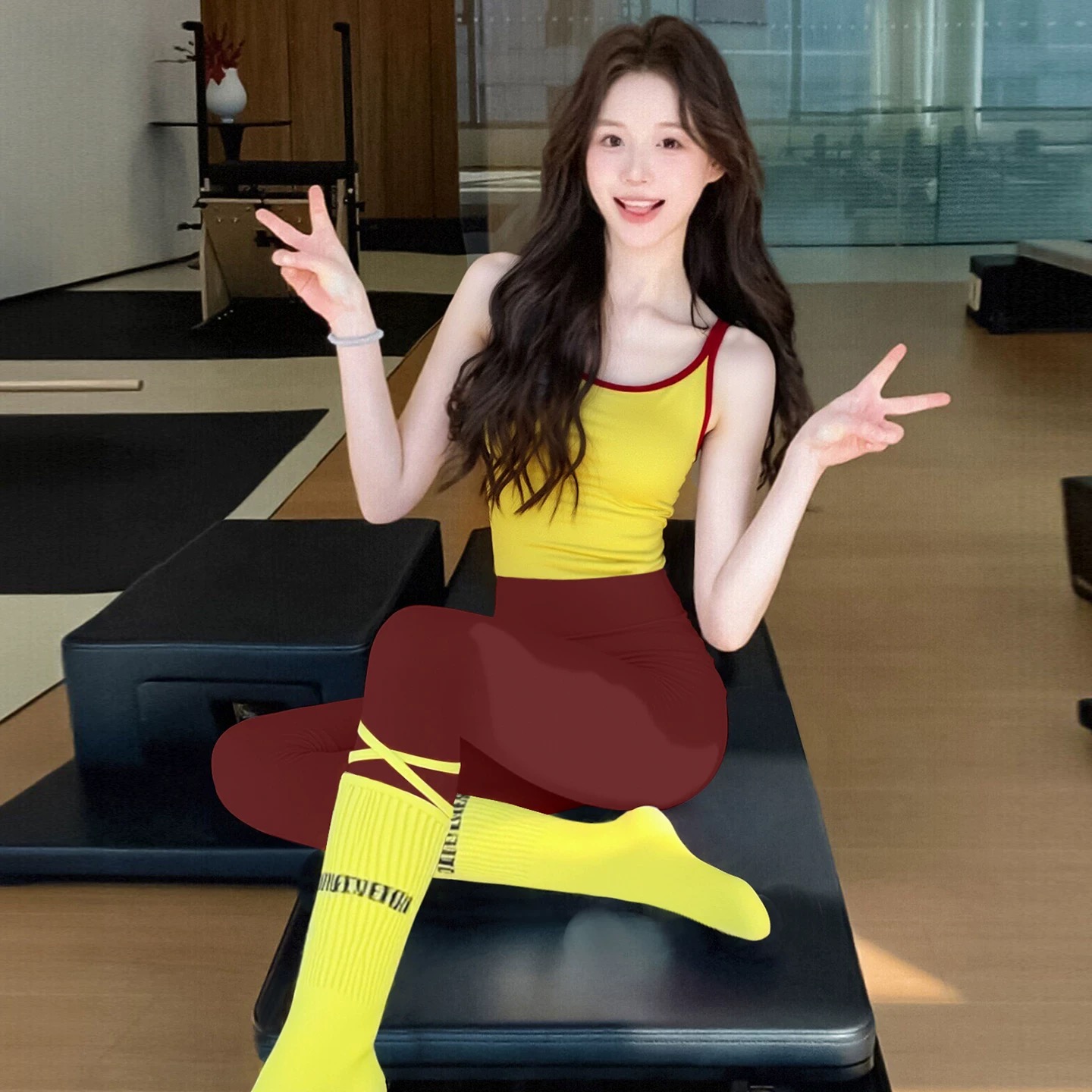 撞色瑜伽服带胸垫运动背心普拉提训练服健身服上衣