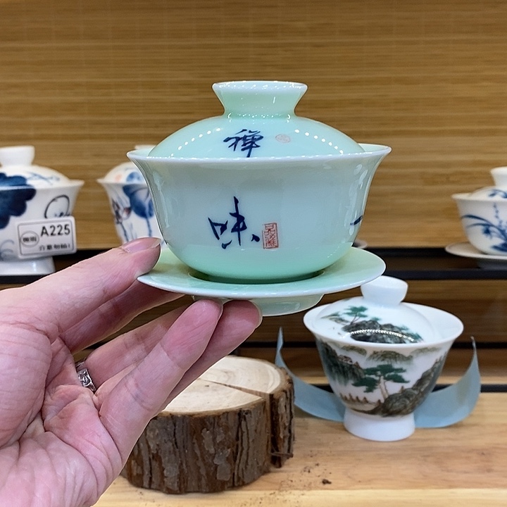 手绘禅茶盖碗150cc 釉下彩微瑕款