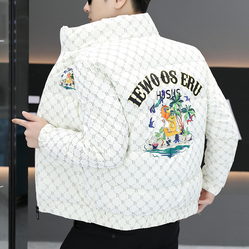 2025新款冬季加绒加厚保暖衣男士字母刺绣时尚潮流立领服外套