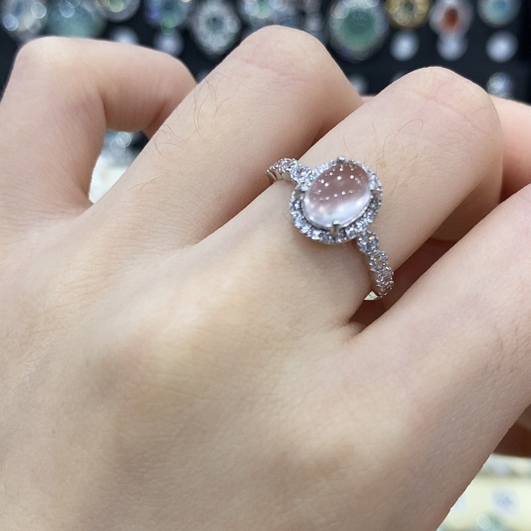 芙蓉石银S925镶嵌戒指