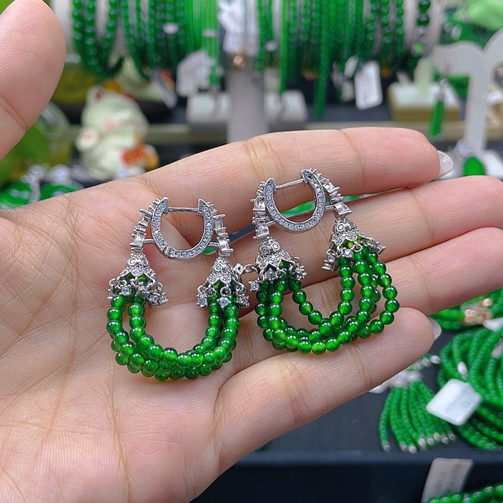 翡翠耳饰银S925镶嵌猪猪同款耳环3