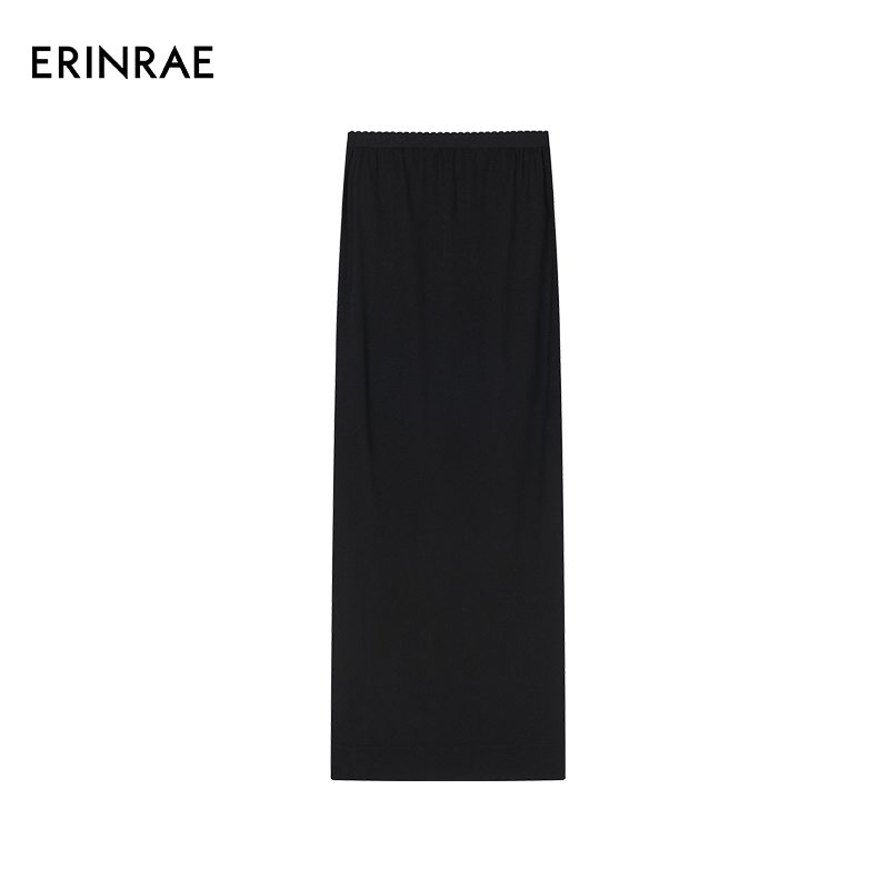 ERINRAE秋季莱赛尔半裙松紧腰气质花边小黑裙EH324043WO20