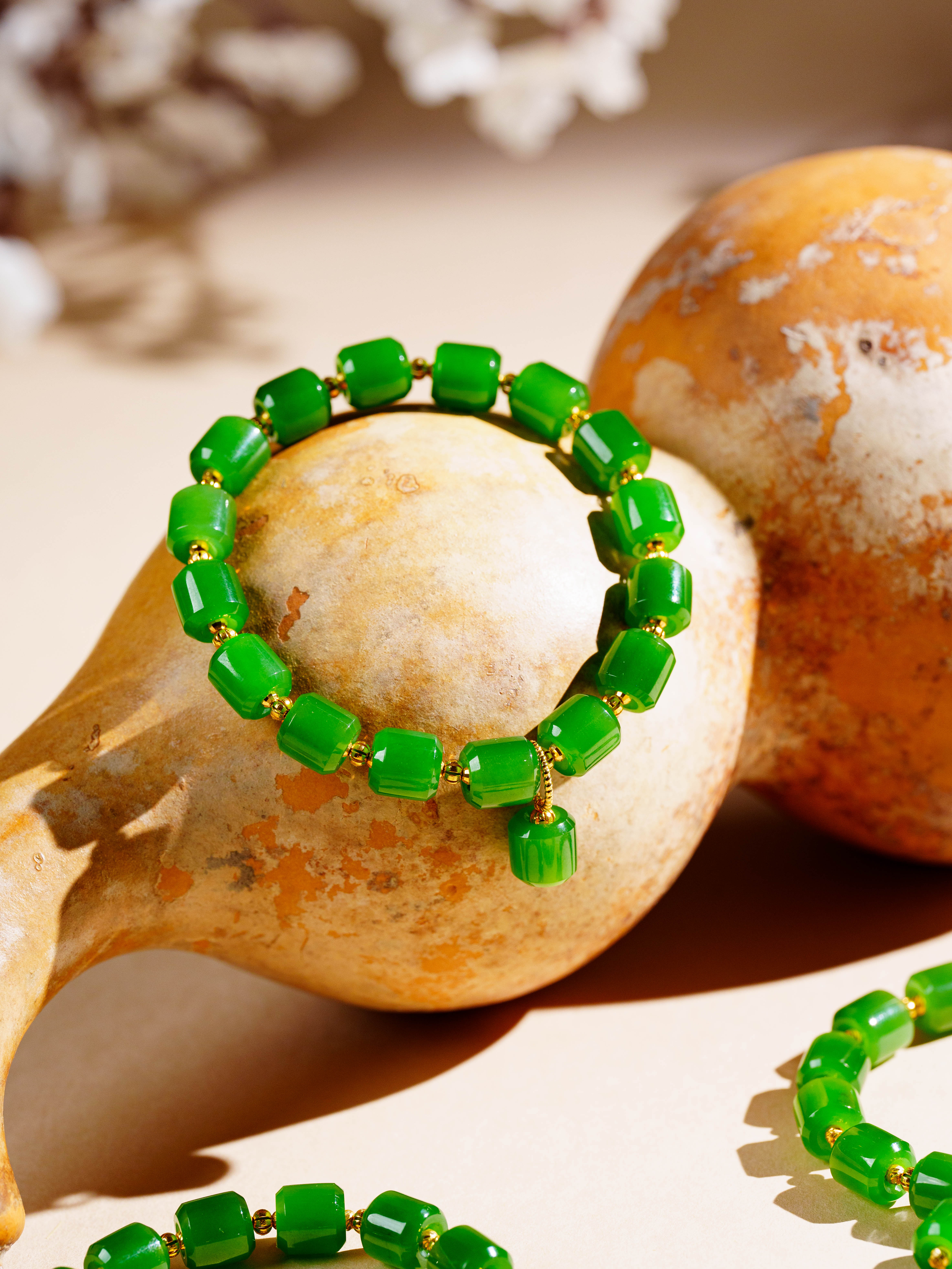 【典藏碧玉】碧玉桶珠和田玉手串 D4870（18）