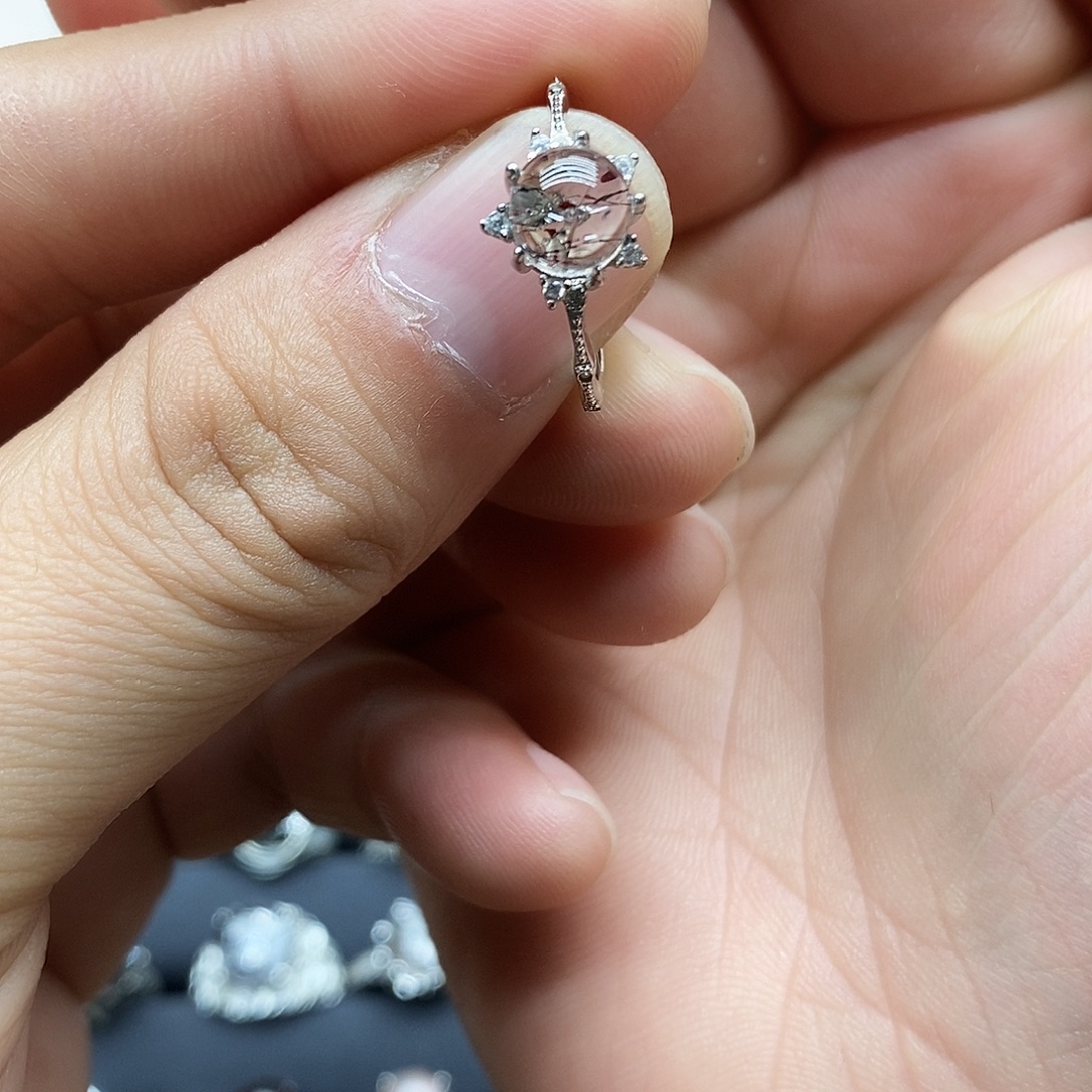 花***鼠戒指水晶银S925镶嵌活口