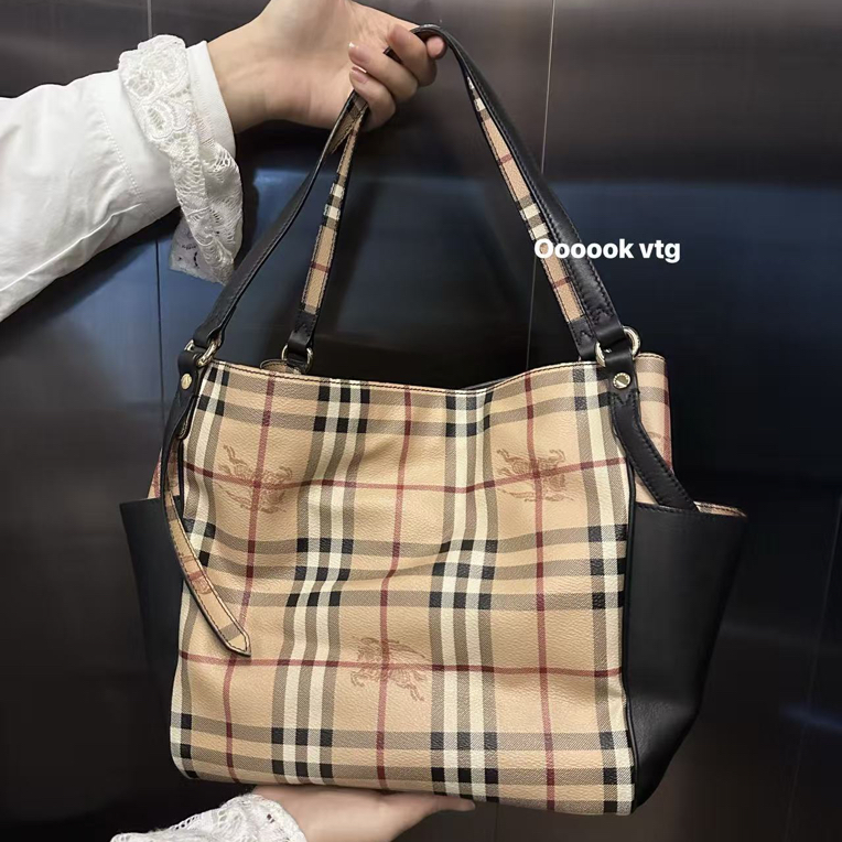 95新 BURBERRY/博柏利 CS7033 Burberry 战马格纹tote单肩包