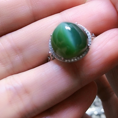 和田玉戒指银S925镶嵌