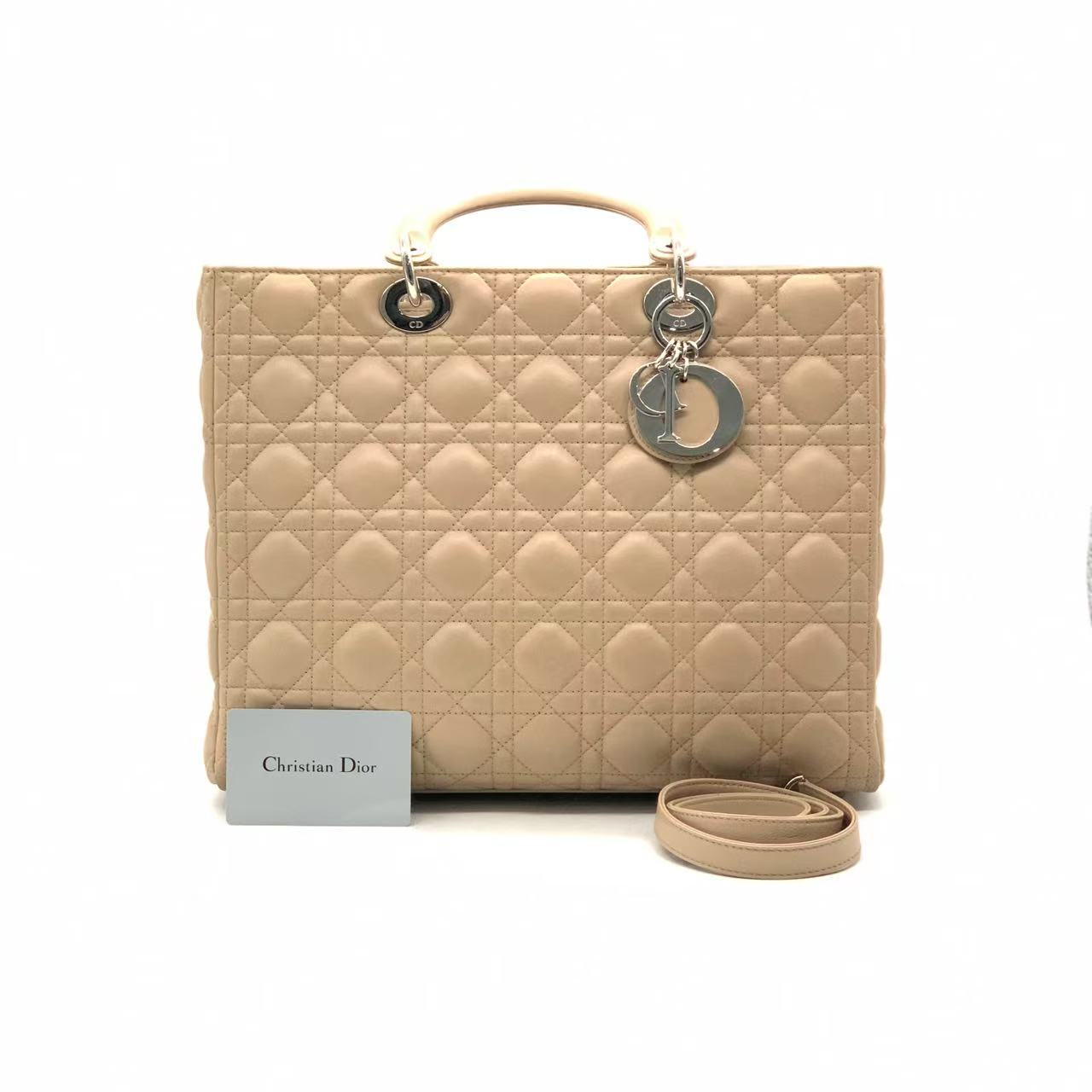 95新 DIOR/迪奥 奶茶银七格戴妃托特包/