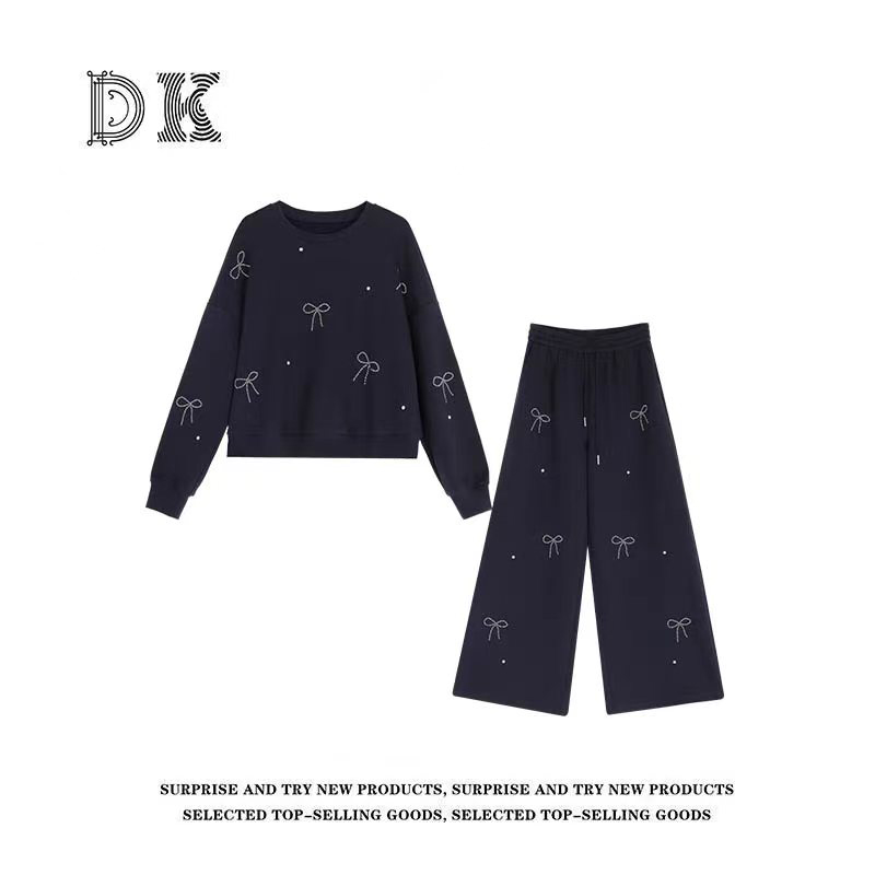 DK 2025秋冬女装 蝴蝶结长袖卫衣阔腿直筒休闲裤套装 99132