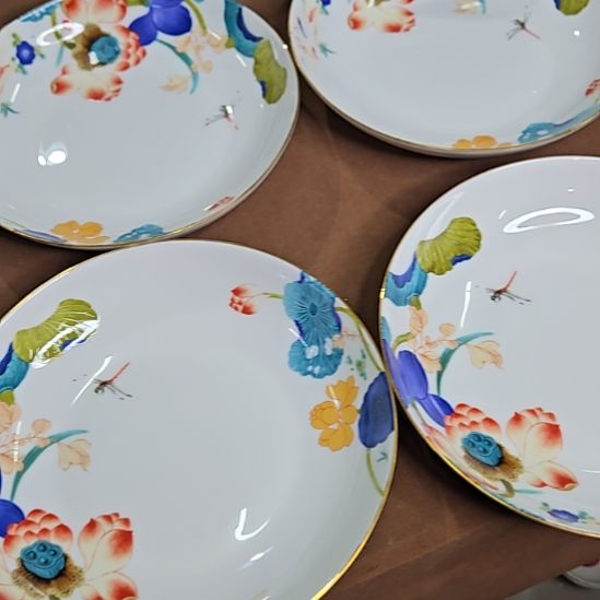 瓷片珐琅彩荷塘8寸4个深盘666666