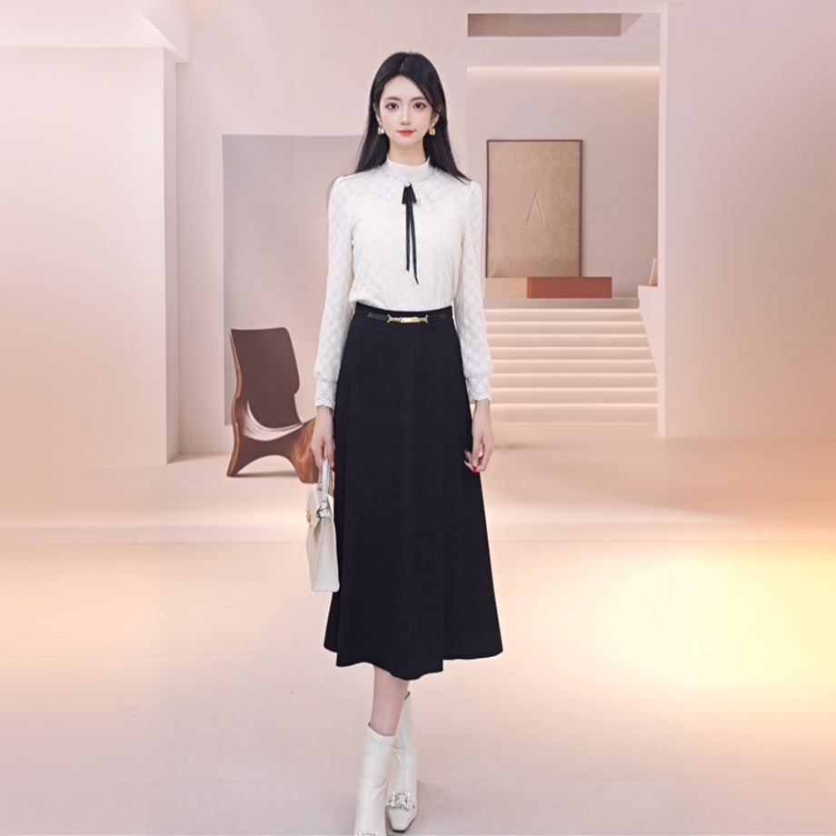 【100绵羊毛】赢智尚2025秋冬新款黑色A型半身裙显瘦职场ZW01378