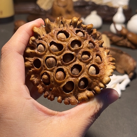 柴***基鹿骨把件鹿角莲蓬手把件