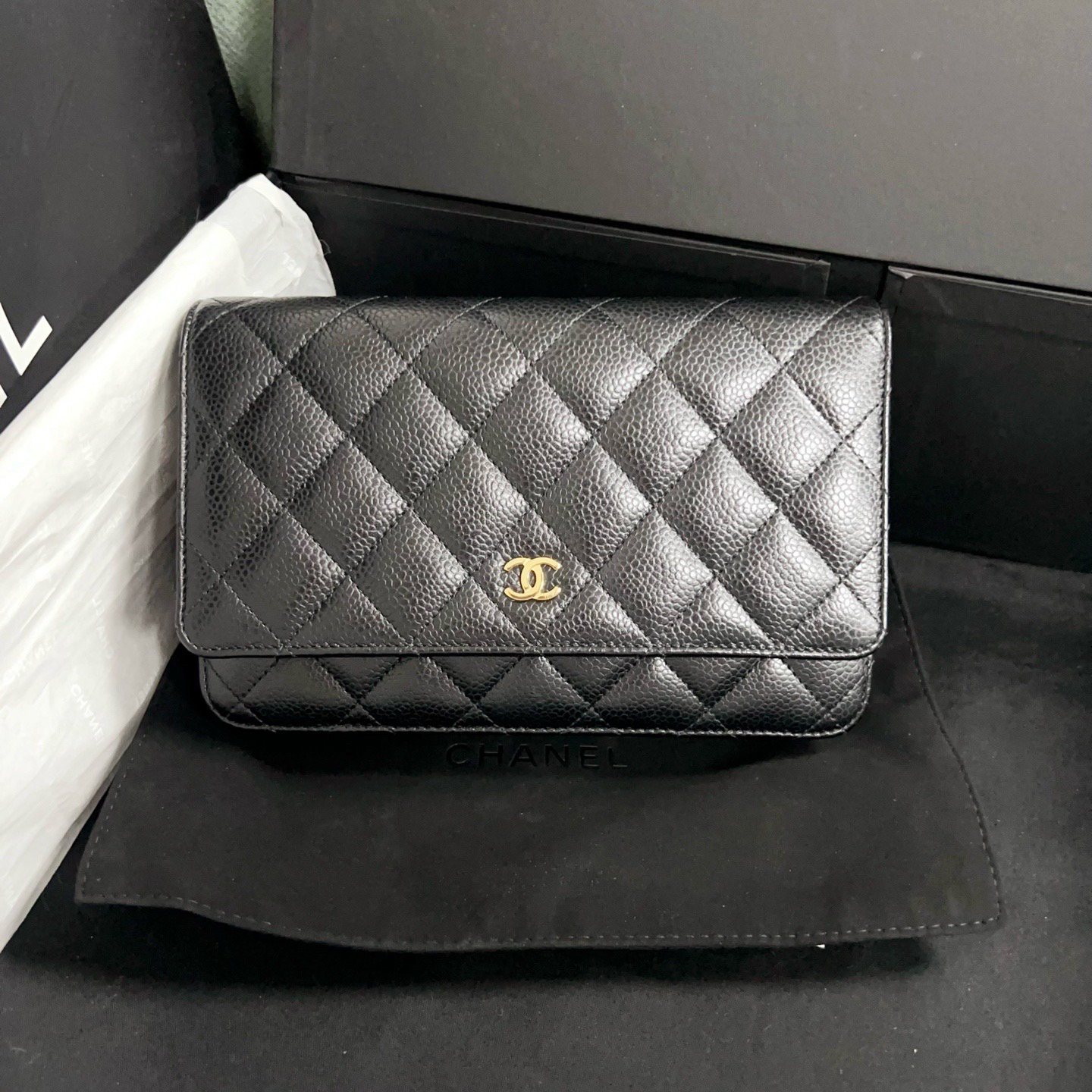 99新 Chanel/香奈儿 woc链条包 黑金荔枝牛皮 24年芯片款 X6AE