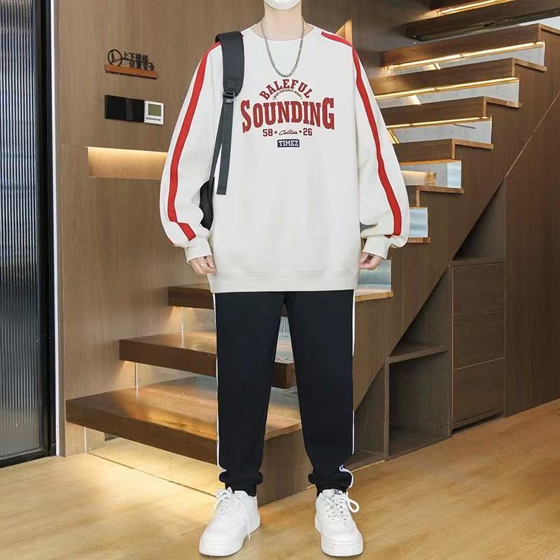 秋季新款休闲打底衫长袖拼色卫衣青少年学生初高中圆领内搭上衣男