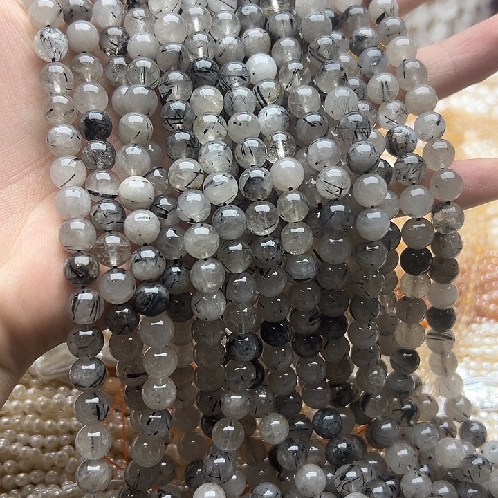 玛瑙/玉髓未镶嵌珠宝半成品卡8黑发晶散珠