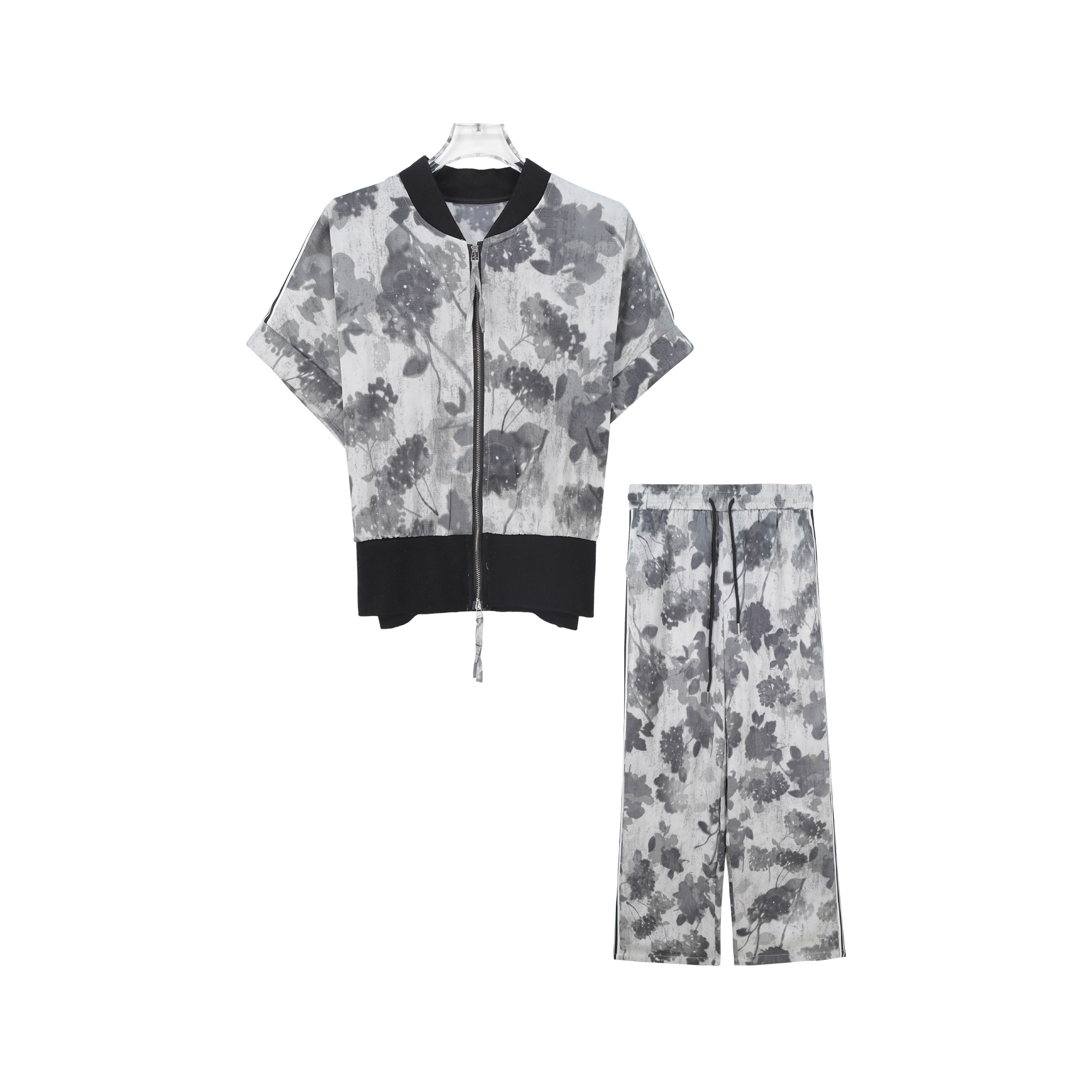 X26511新款高级感晕染短袖上衣阔腿裤休闲运动套装