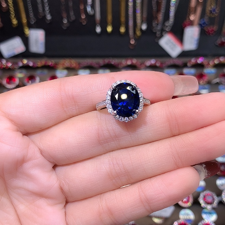 蓝宝石戒指银S925镶嵌1012