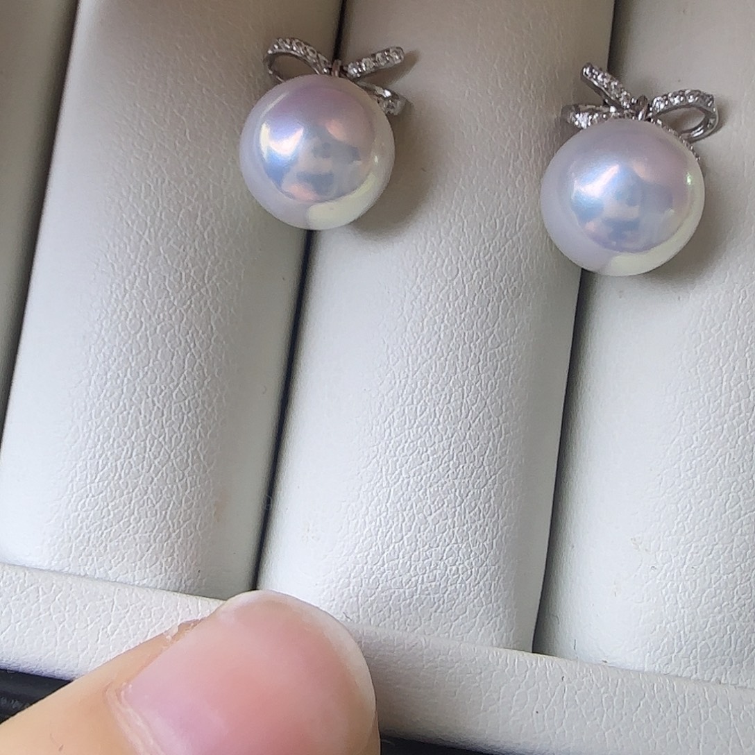 耳饰银S925镶嵌淡水珍珠10～11耳钉