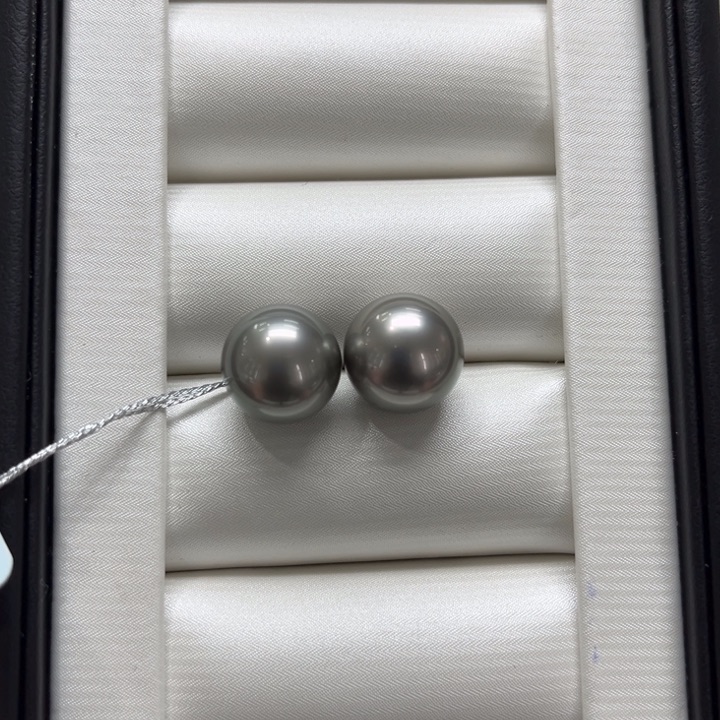 海水珍珠上新大溪地铂金灰素钉11-12mm18K金镶嵌