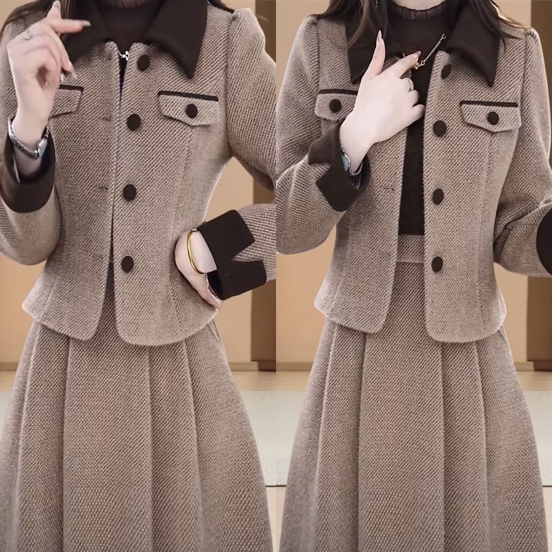 单/套装小香风时尚半身裙套装秋冬新款气质名媛洋气高档显瘦遮肚