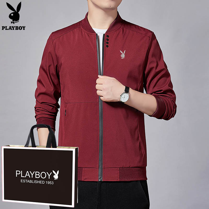 PLAYBOY/花花公子男士春秋新款刺绣百搭夹克商务休闲棒球领外套潮