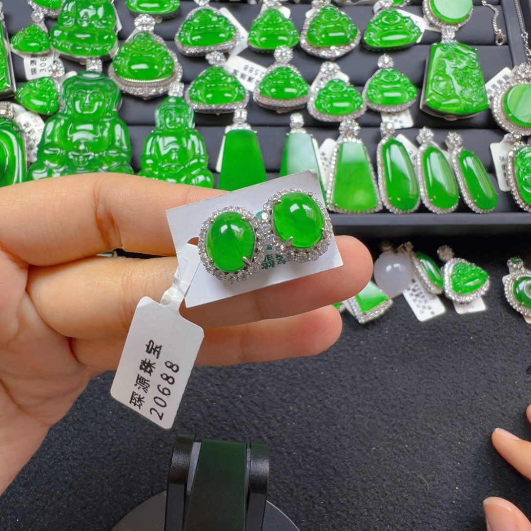 翡翠银S925镶嵌耳饰
