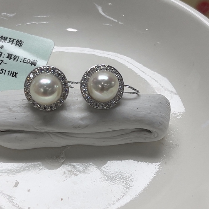 海水珍珠银S925镶嵌耳饰AK 7-8mm 109号
