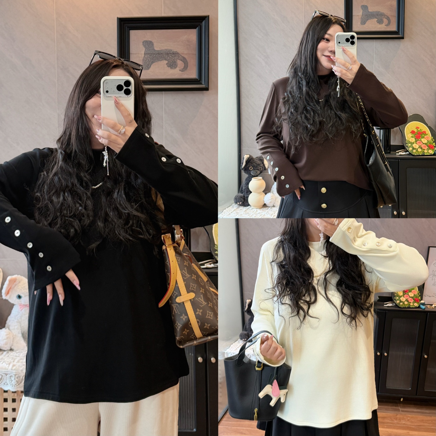 花契“雪晴桔梗”大码女装冬季宽松200斤胖mm韩系高智感T恤16473-H