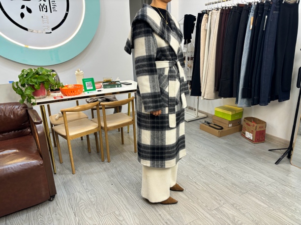 双面绒大衣时尚格子保暖冬季秋冬中长款休闲
