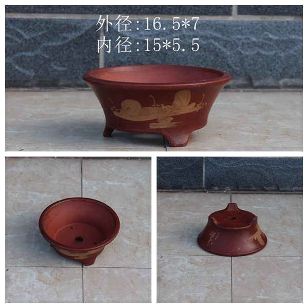 紫砂花盆仿古铁画轩7款圆形斗盆兽面盆景绿植花卉盆栽